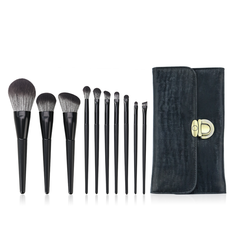 10 pcs black handmade makeup brushes